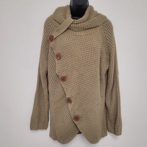 Grecerelle Tan Waffle Knit Cowl Neck Sweater Size XL